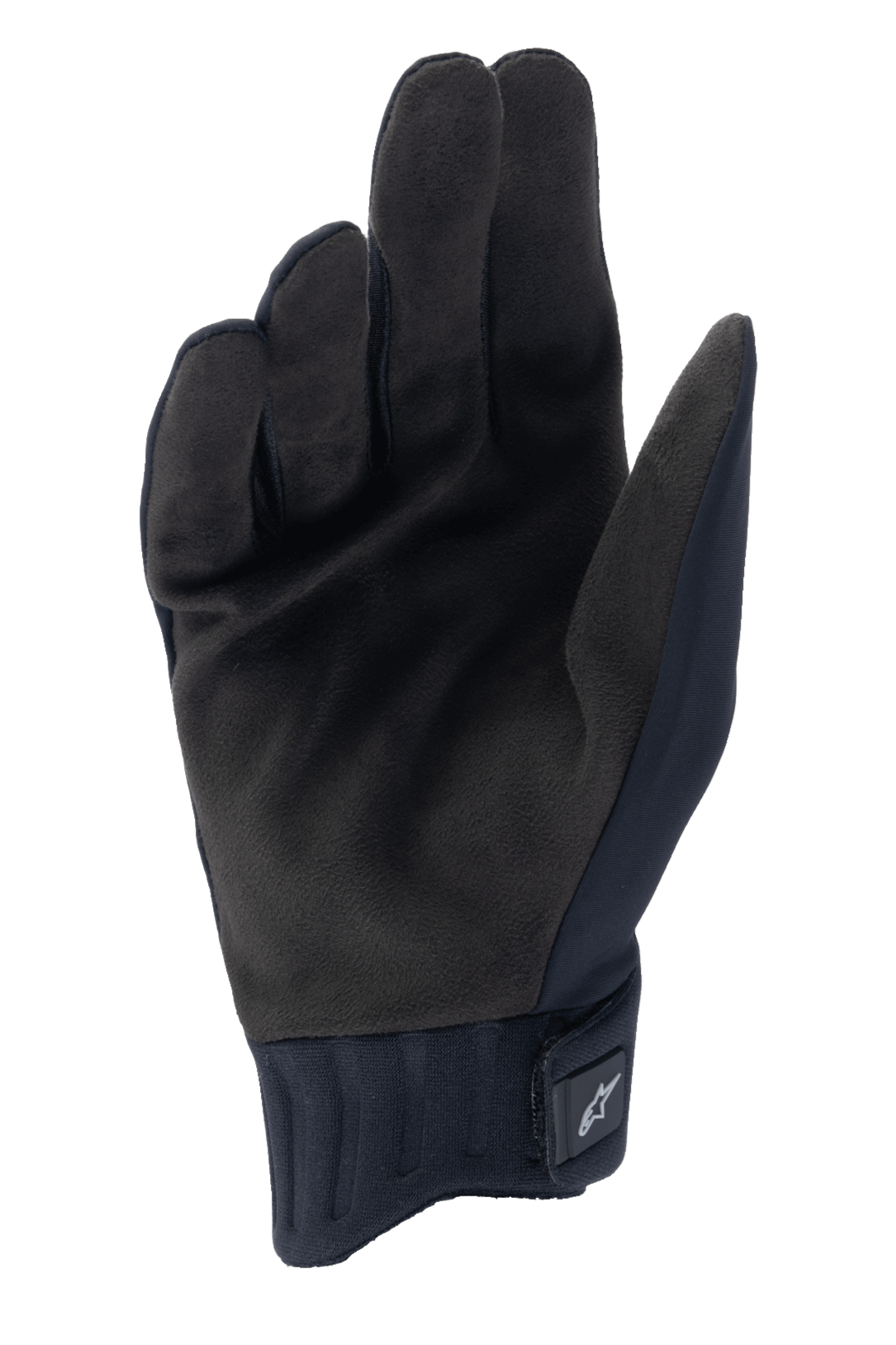 Alpinestars A-Dura Rain Gloves, czarne rękawice rowerowe, widok od strony dłoni prezentujący materiał z syntetycznego zamszu, żebrowany mankiet z neoprenu z zapięciem na rzep, niskoprofilowa konstrukcja do MTB i ochrony przed deszczem