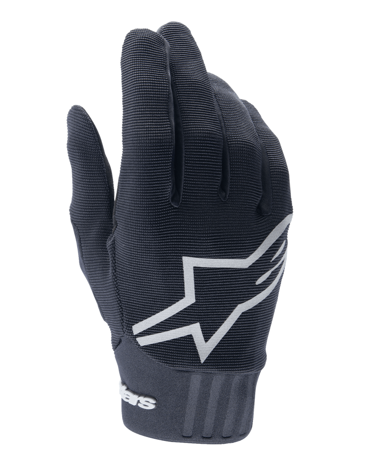 Alpinestars Youth A-Dura Gloves, Mountain Bike Gloves, Black, Large white star logo on back of hand, textured fabric with ribbed cuff detail, flexible design for off-road cycling