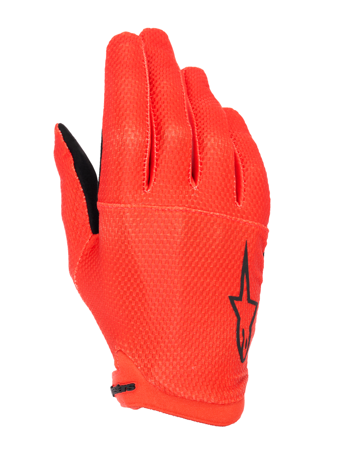 Alpinestars A-Aria Gloves, Mountain Bike Gloves, Spicy Orange, featuring a black star logo on the side, textured breathable stretch fabric, and a lightweight low-profile design.