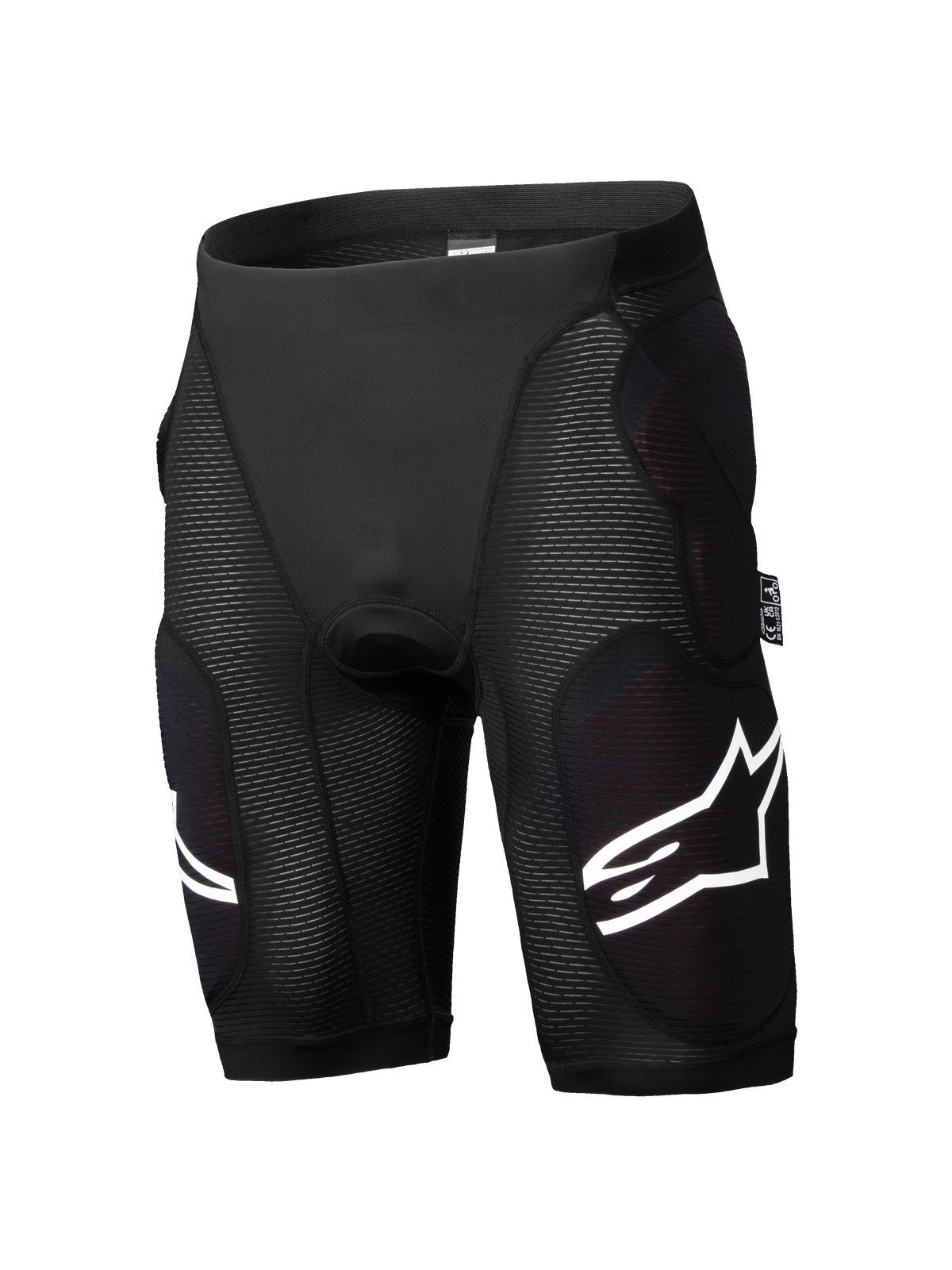 Alpinestars A-Impact Plasma Protection Shorts, Mountain Bike Protection Shorts, Black, integrated hip and thigh impact padding, textured ribbed panels, white logo accents, form-fitting breathable stretch material