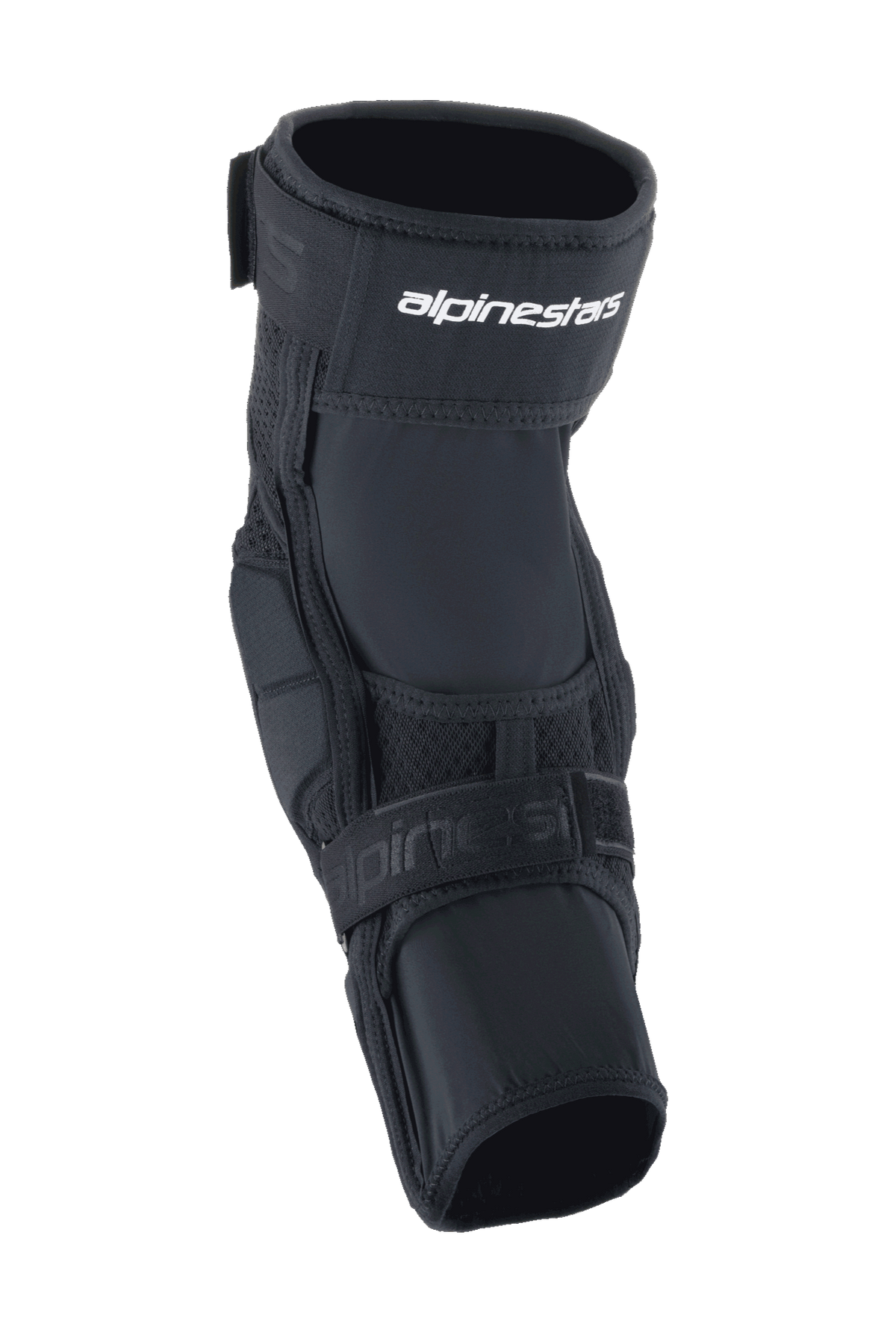 Alpinestars A-Impact Plasma Elite Knee Protector, rowerowy ochraniacz kolan, czarno-biały, system podwójnego zapięcia z białym logo Alpinestars, panele z siateczki, ergonomiczna wstępnie zakrzywiona konstrukcja zapewniająca ochronę przed uderzeniami MTB