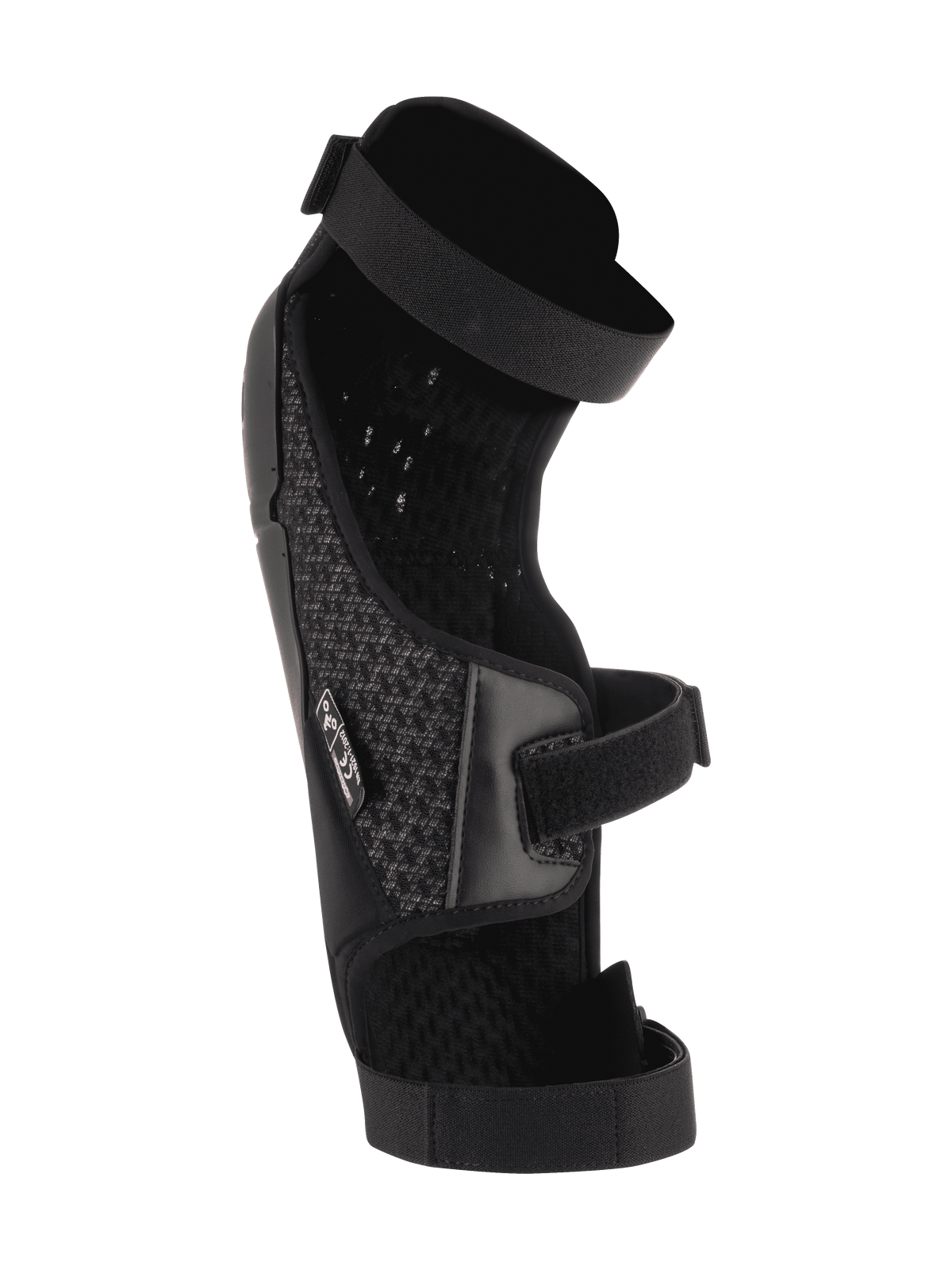 Alpinestars Bionic Plus Knee/Shin Protectors, czarne, widok od wewnątrz ukazujący wyściółkę z siatki 3D i podwójny system pasków, ergonomiczna asymetryczna konstrukcja zapewniająca ochronę w motocrossie i kolarstwie górskim