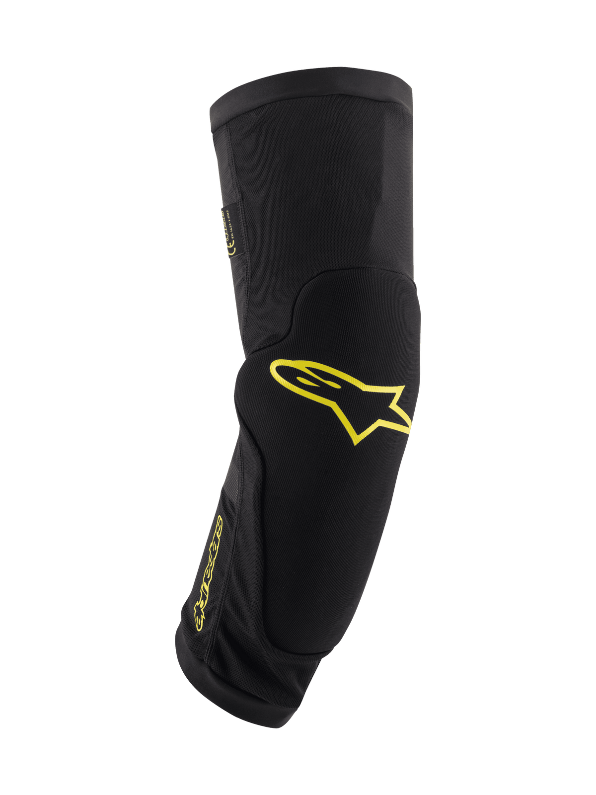 Alpinestars Paragon Plus Knee Protectors, ochraniacze na kolana MTB, czarne z logo w kolorze Acid Yellow, wsuwana konstrukcja ze zintegrowaną wyściółką, oddychająca siateczka i wytrzymały materiał
