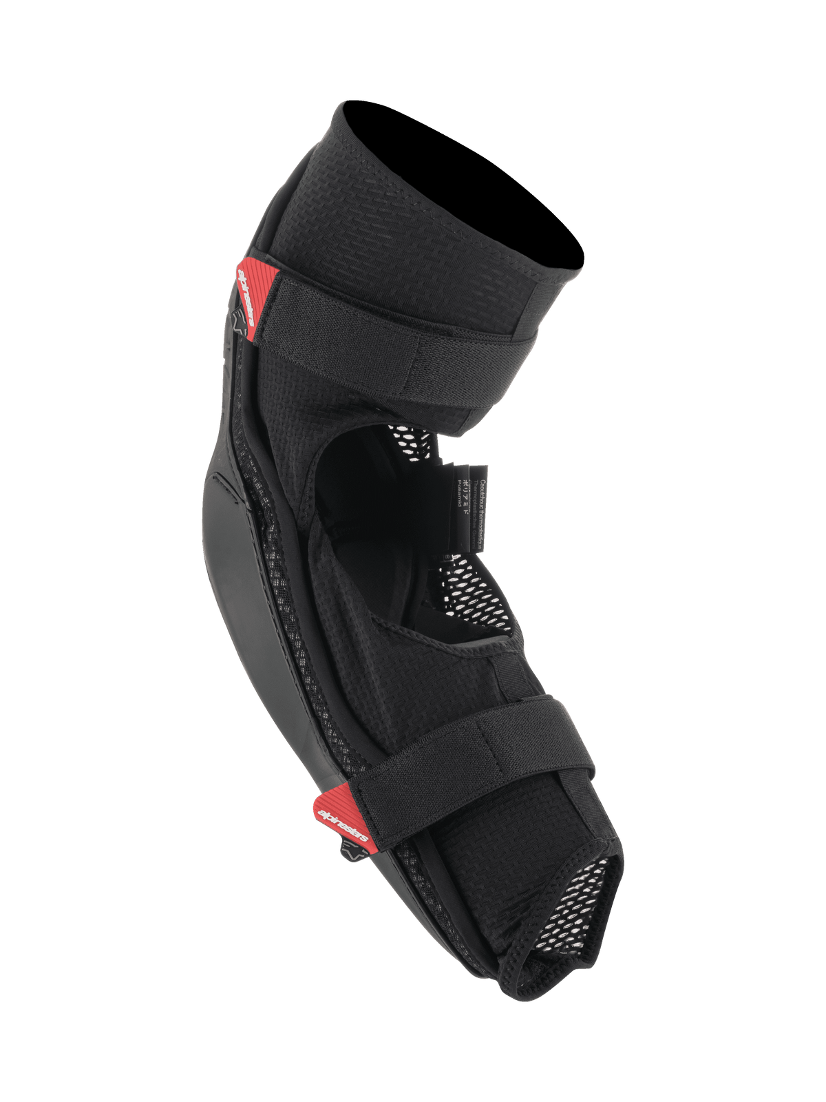 Alpinestars Bionic Pro Elbow Protectors, Black and Red, lightweight MTB elbow guards with breathable mesh chassis, dual hook-and-loop straps, and integrated impact-absorbing shells