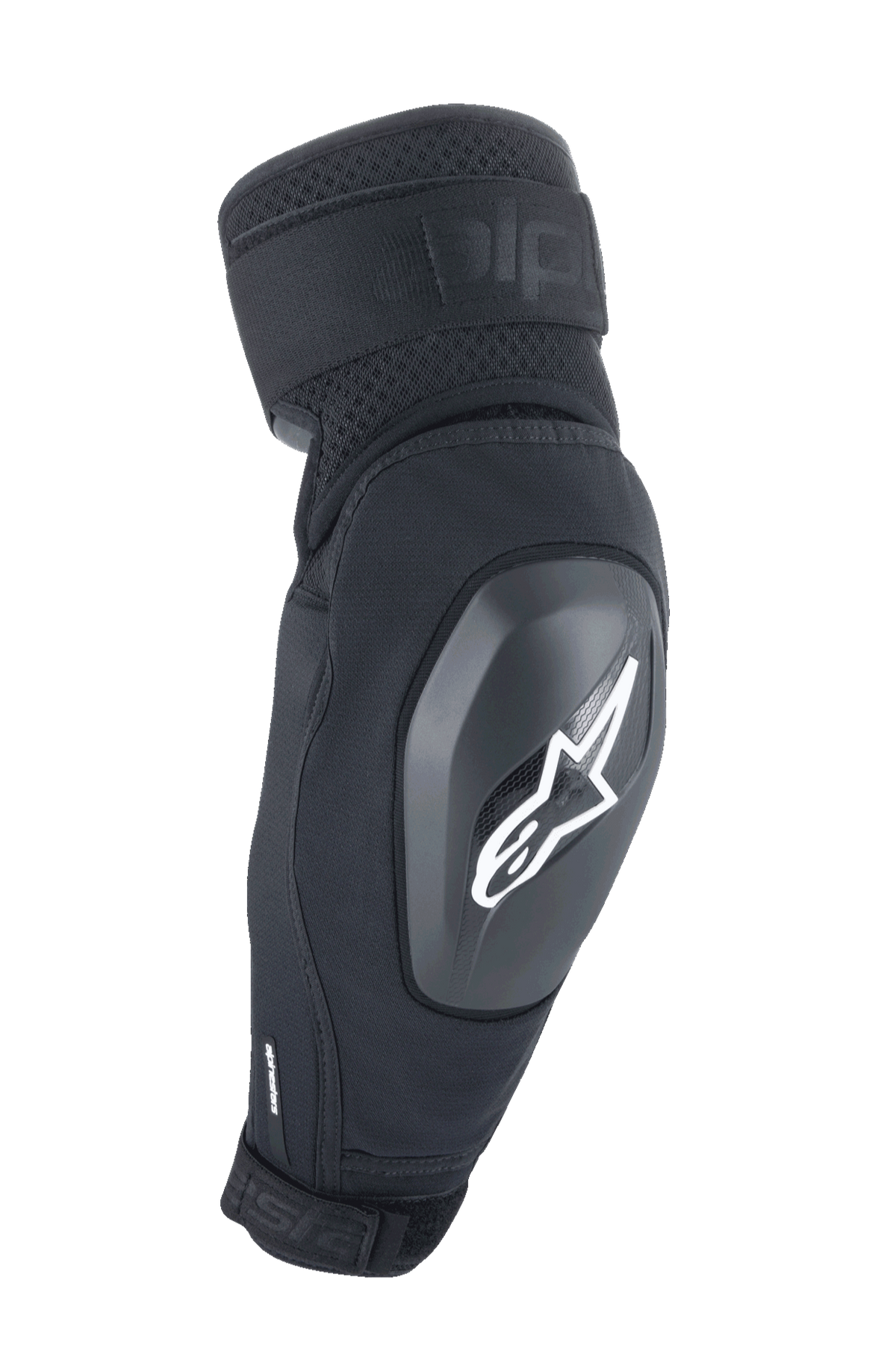 Alpinestars A-Impact Plasma Elite Shield, ochraniacz łokcia, czarny z białym logo gwiazdy, twarda skorupa ochronna TPU, podwójne regulowane paski, wentylacja z siateczki, ergonomiczna profilowana konstrukcja, sprzęt ochronny MTB