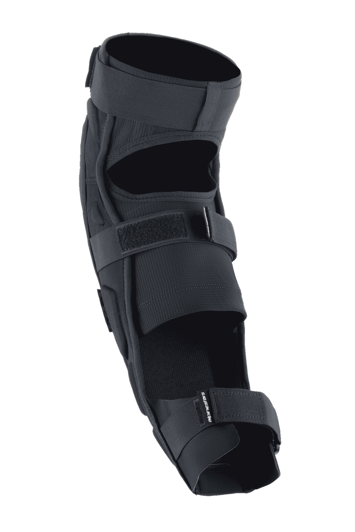 Alpinestars A-Impact Plasma Pro Knee Shin Protector, czarny, widok z tyłu, potrójny system zapięcia na paski, oddychające panele z siatki, ergonomiczna wstępnie zakrzywiona konstrukcja dla ochrony rowerowej off-road