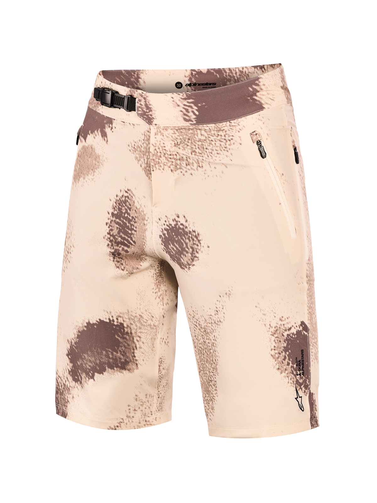 Szorty MTB A-Dura Ride Sand Camo z zapięciem na zapadkę, kieszeniami na zamek i elastycznym materiałem 4-way stretch.