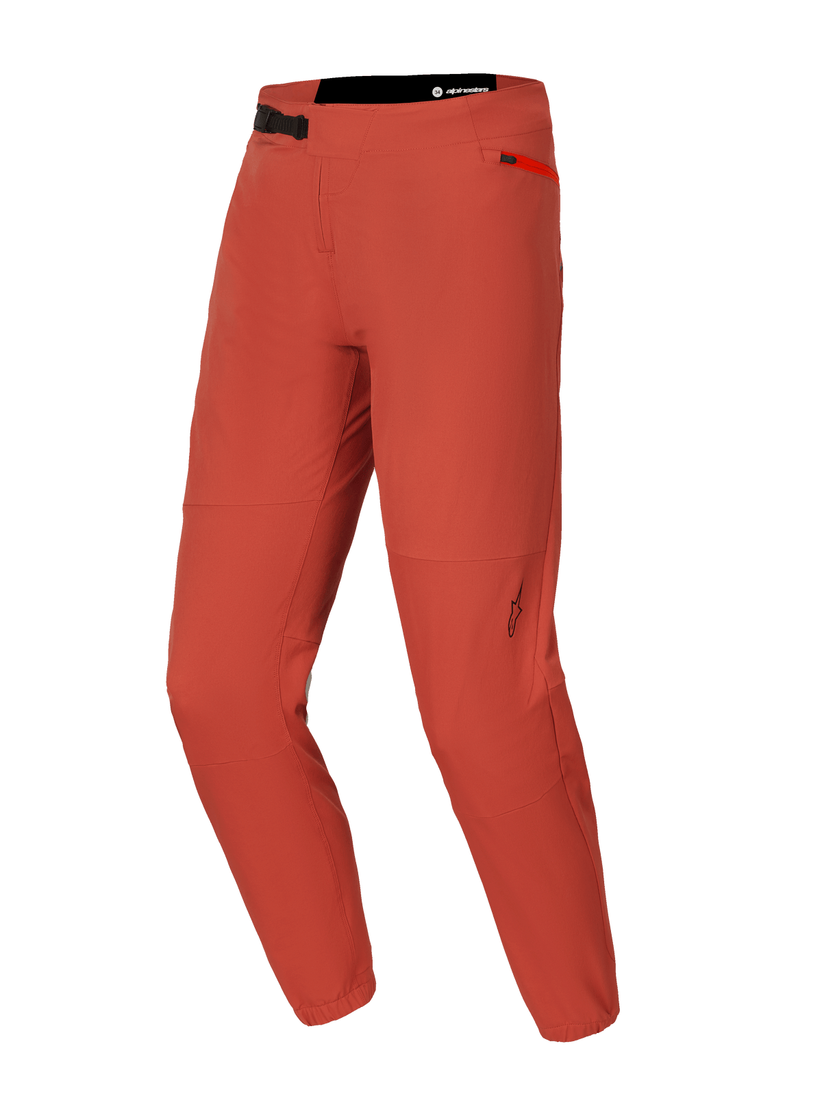Alpinestars A-Dura Elite Pants, spodnie rowerowe MTB, ciemnopomarańczowe, wykonane z 4-kierunkowo rozciągliwego materiału Cordura, zapięcie na zapadkę w pasie, boczna kieszeń na zamek i elastyczne mankiety przy kostkach