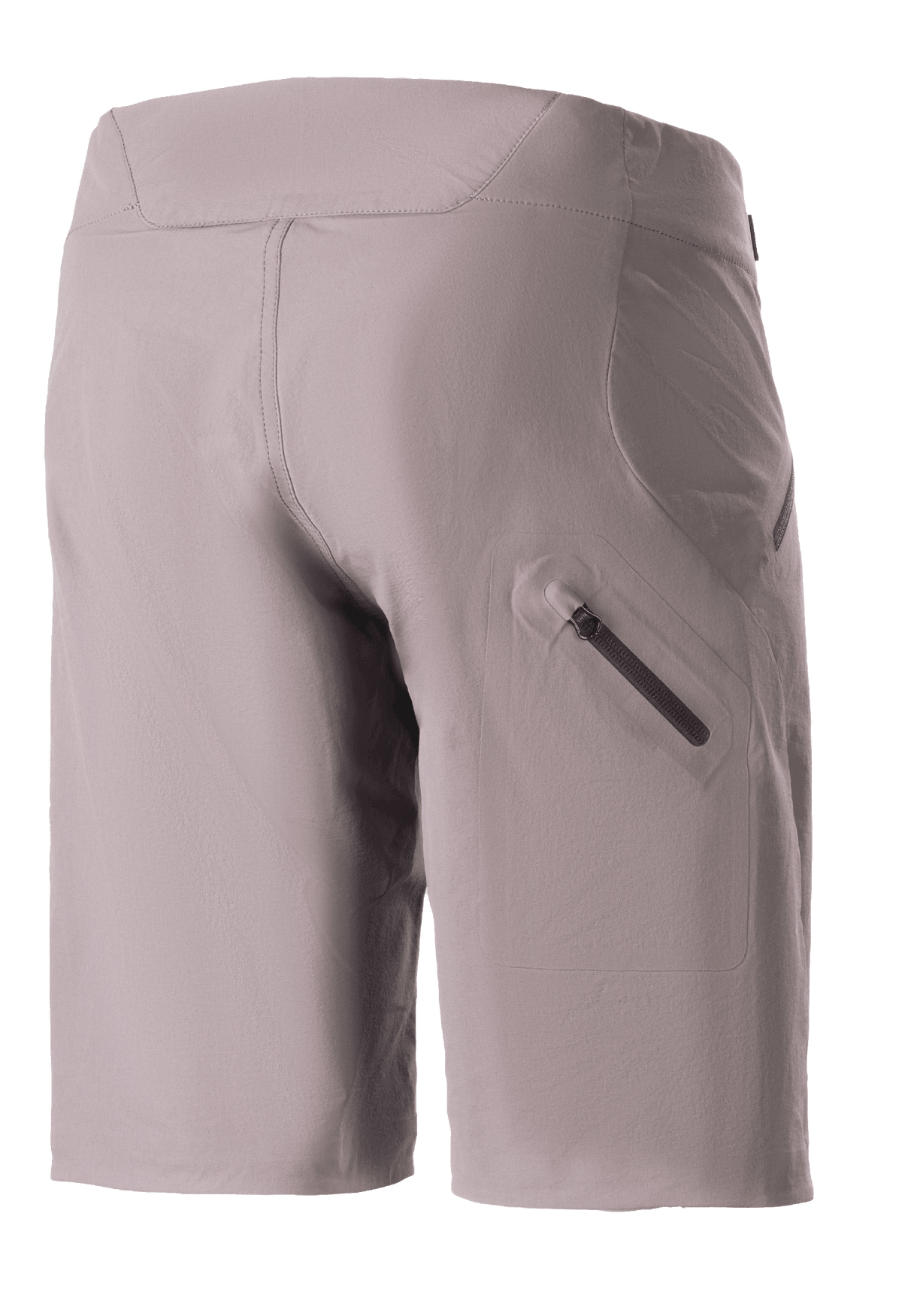 Alpinestars Women Stella Drop Algorithm Shorts, Mountain Bike Shorts, Sparrow Gray, back view featuring a bonded zippered leg pocket, technical stretch fabric with a women's specific fit, designed for performance trail and off-road cycling.