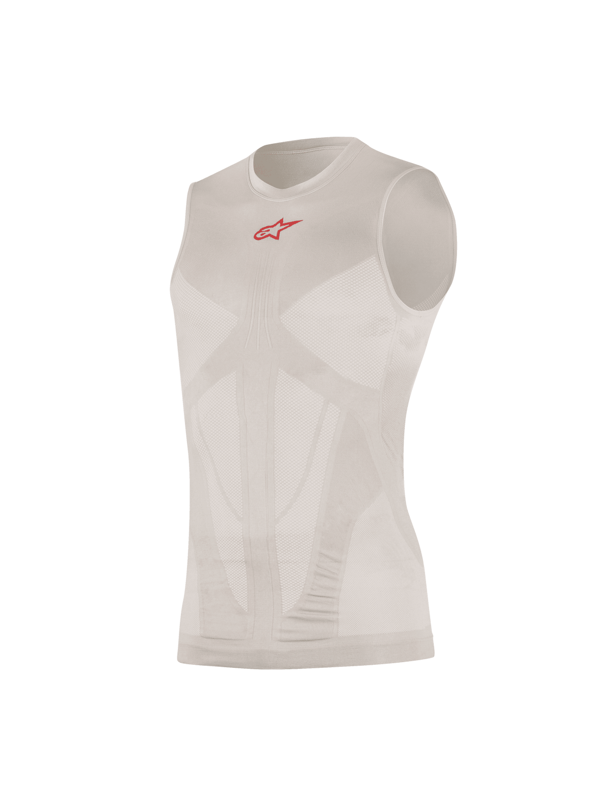 Alpinestars Tech Tank Summer, bezrękawnik, warstwa bazowa, srebrno-czerwony, małe czerwone logo na piersi, siateczkowe panele wentylacyjne, bezszwowa konstrukcja rurowa, ultralekka dzianina techniczna