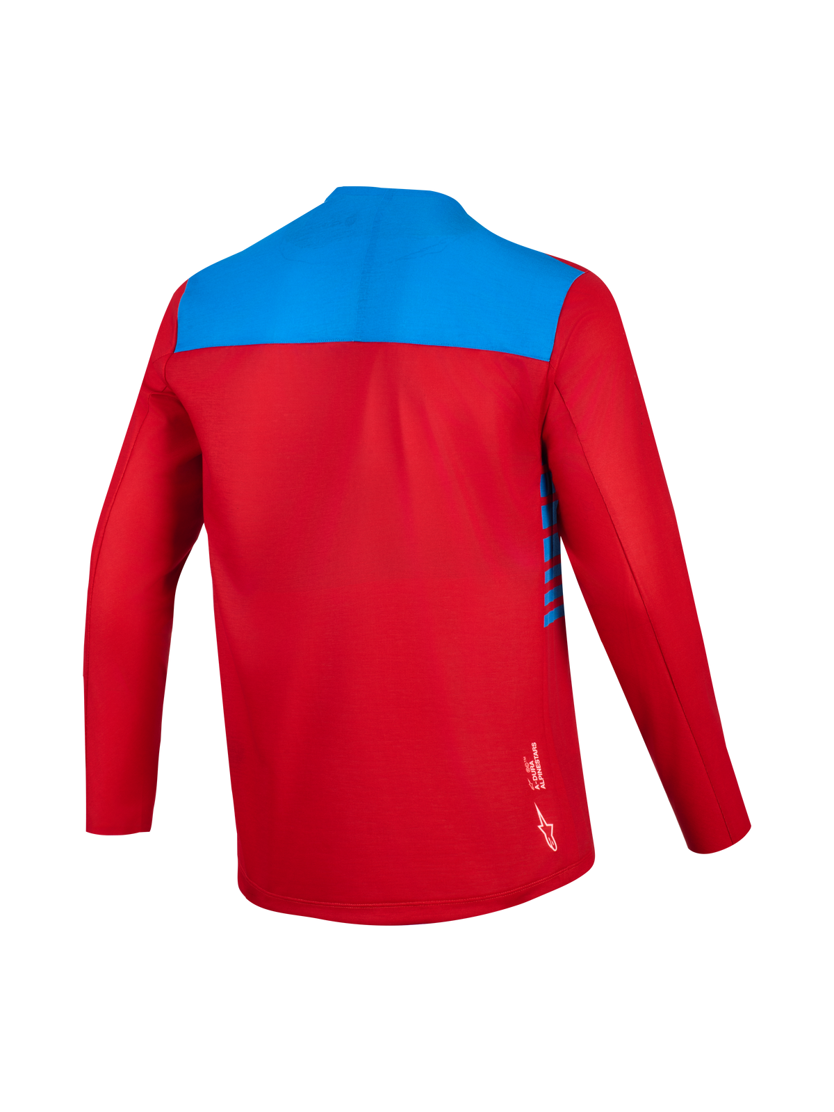 Koszulka Alpinestars A-Dura Elite 2.0, czerwono-niebieska, widok z tyłu, techniczny materiał odprowadzający wilgoć.
