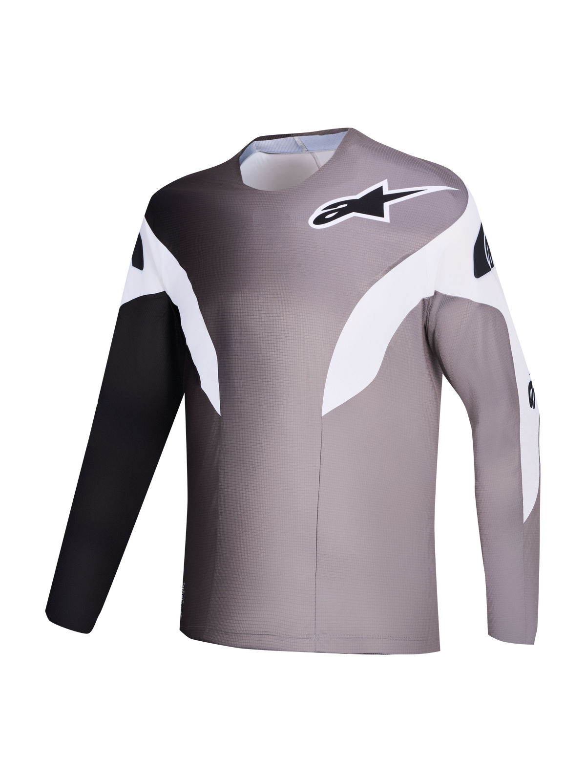 Koszulka Alpinestars A-Supra Elite, szary gradientowy design, mikroperforowana techniczna tkanina MTB.