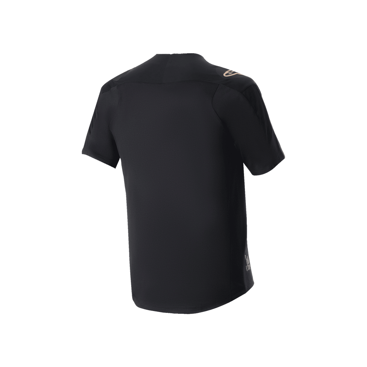 Alpinestars A-Aria Polartec Switch Jersey, koszulka MTB z krótkim rękawem, czarna, widok z tyłu pokazujący sportowy krój i wydłużony tył, techniczny materiał odprowadzający wilgoć do jazdy na szlaku