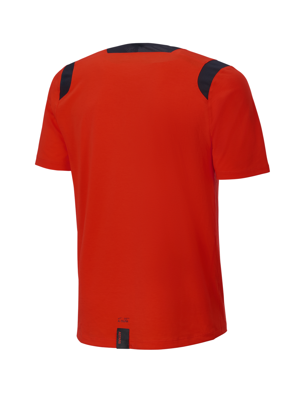 Alpinestars A-Dura Dri Wool Short Sleeve Jersey, Spicy Orange, rear view, featuring black mesh panels on the shoulders and collar, longer drop tail for trail riding coverage