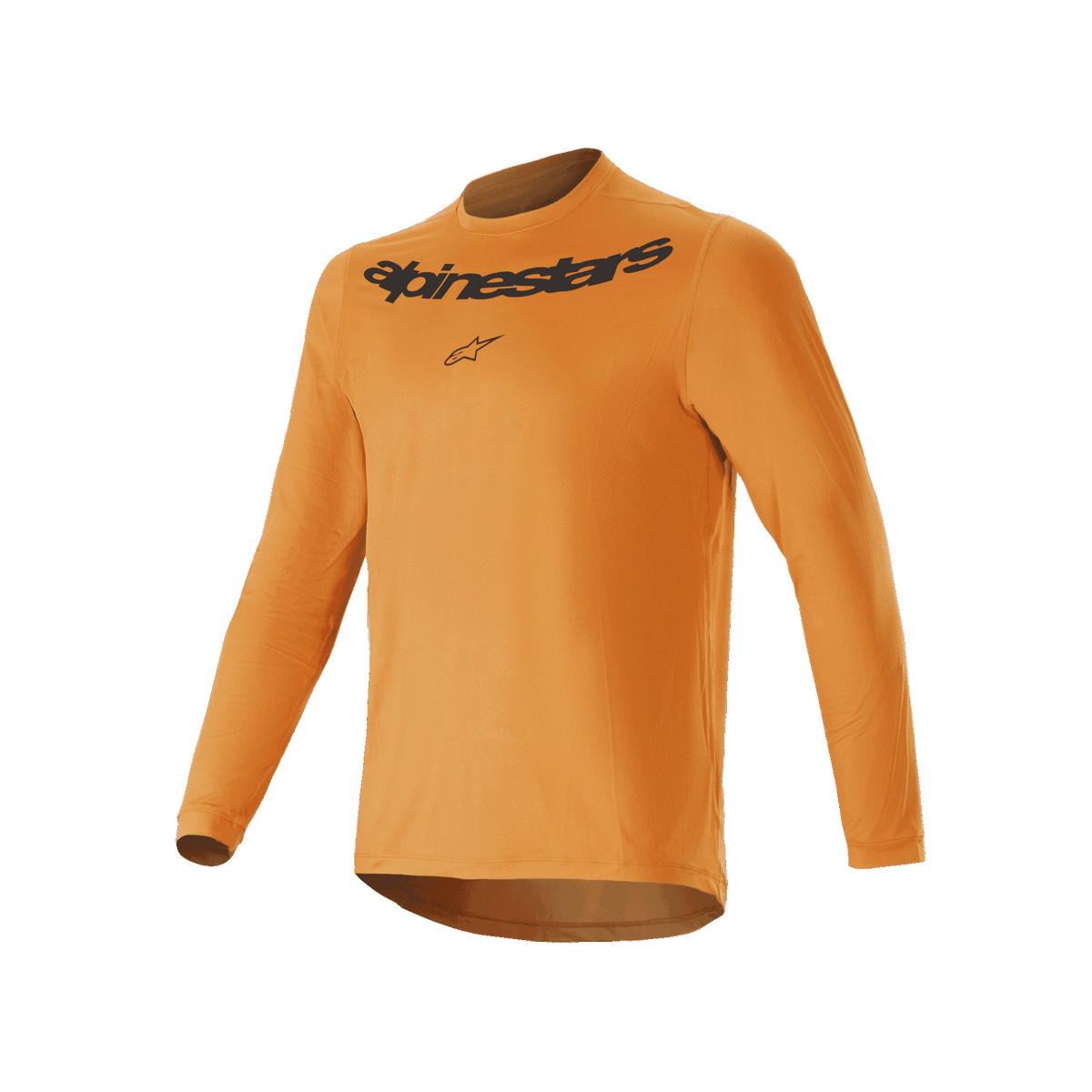 Alpinestars A-Dura Rocker Long Sleeve Jersey, koszulka rowerowa MTB, ciemnozłota, z czarnym nadrukiem Alpinestars na piersi, lekka dzianina żakardowa z dłuższym tyłem, funkcjonalna odzież kolarska