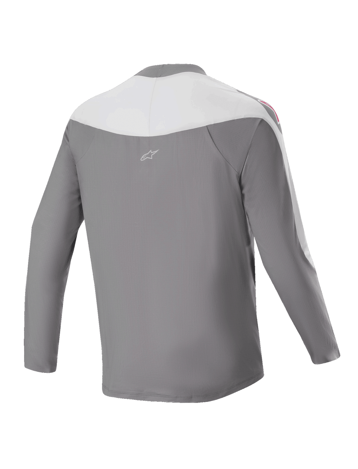 Alpinestars A-Supra Race Jersey - Long Sleeve, koszulka MTB, ciemnoszara i biała, widok z tyłu z małym logo gwiazdy, czerwona grafika na ramionach, sportowy krój do wyścigów terenowych