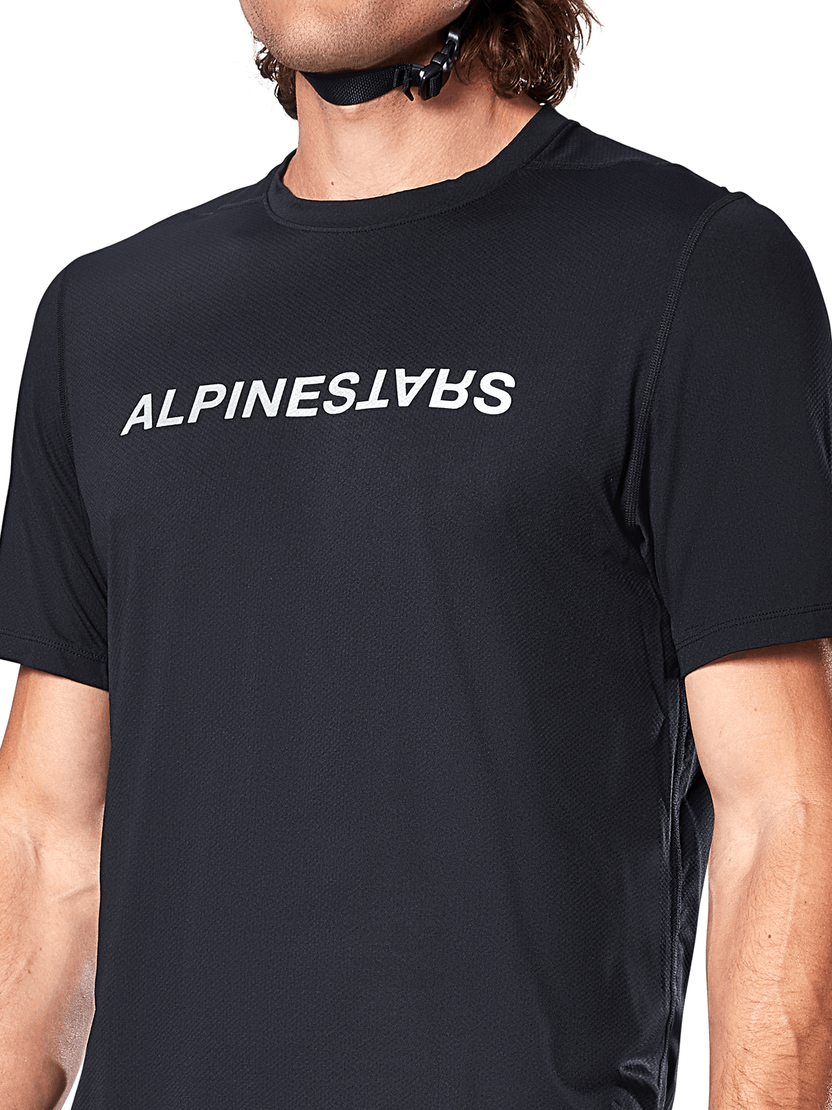 Alpinestars A-Dura Switch Short Sleeve Jersey, Men's MTB shirt in Black with white chest logo and jacquard fabric.