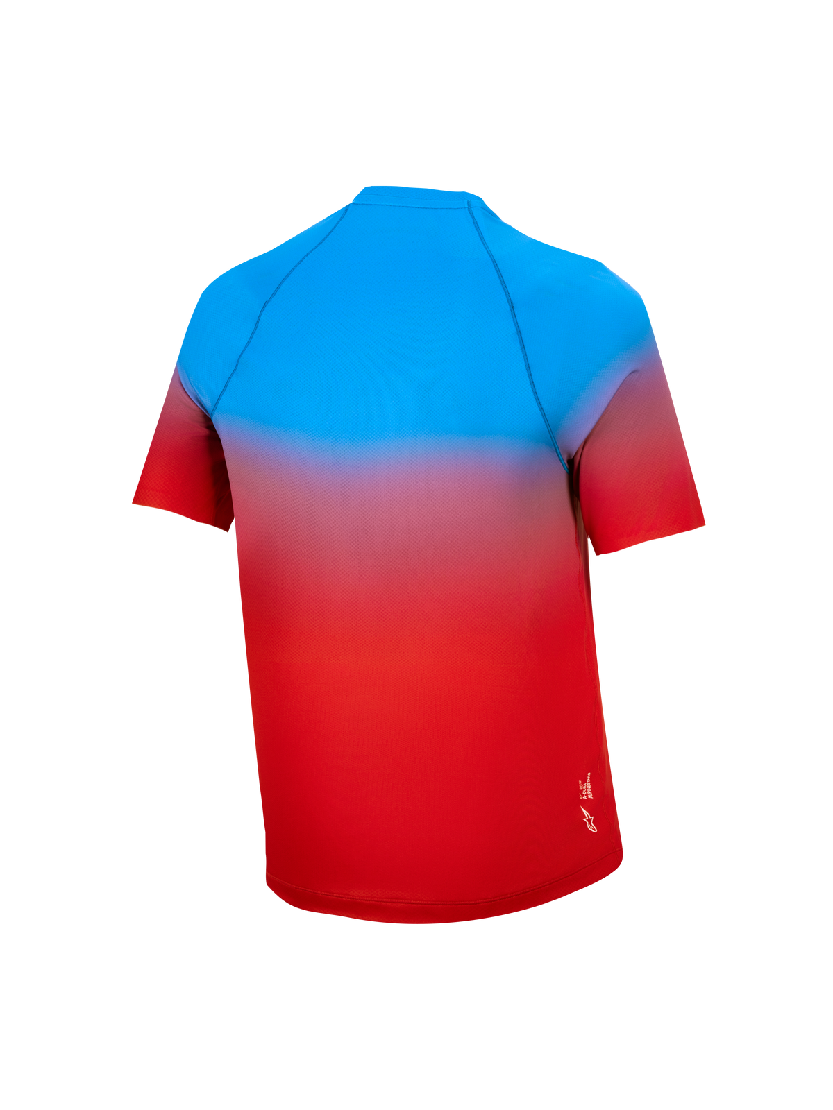 Młodzieżowa koszulka MTB A-Dura Astars 2.0 z krótkim rękawem, gradient niebiesko-czerwony, widok z tyłu.