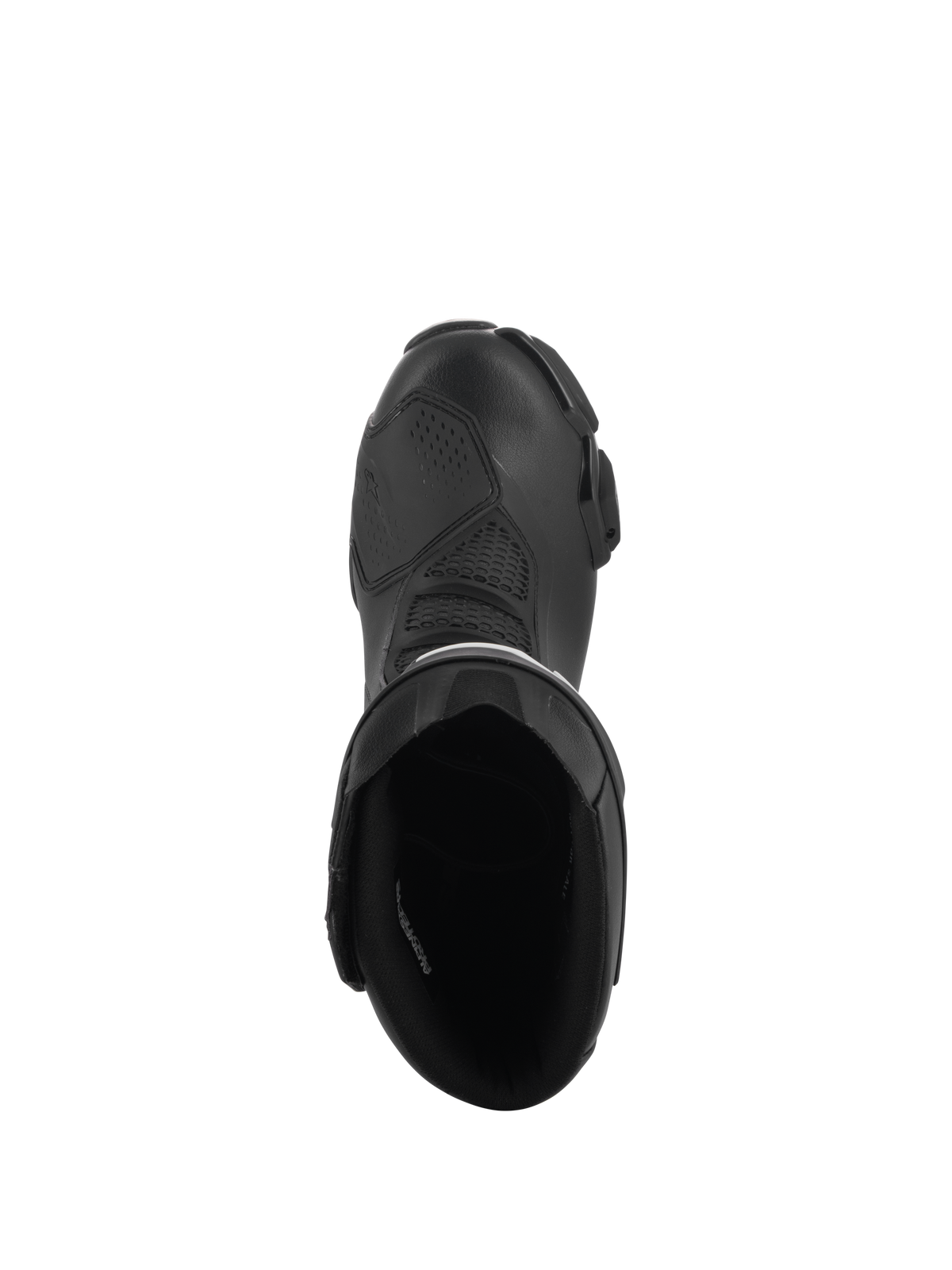 Alpinestars SMX-6 V3 Drystar® Boots, Black, top-down view looking into the boot opening, microfiber upper with TPU shifter pad and interior lining, waterproof sport and street performance riding boots