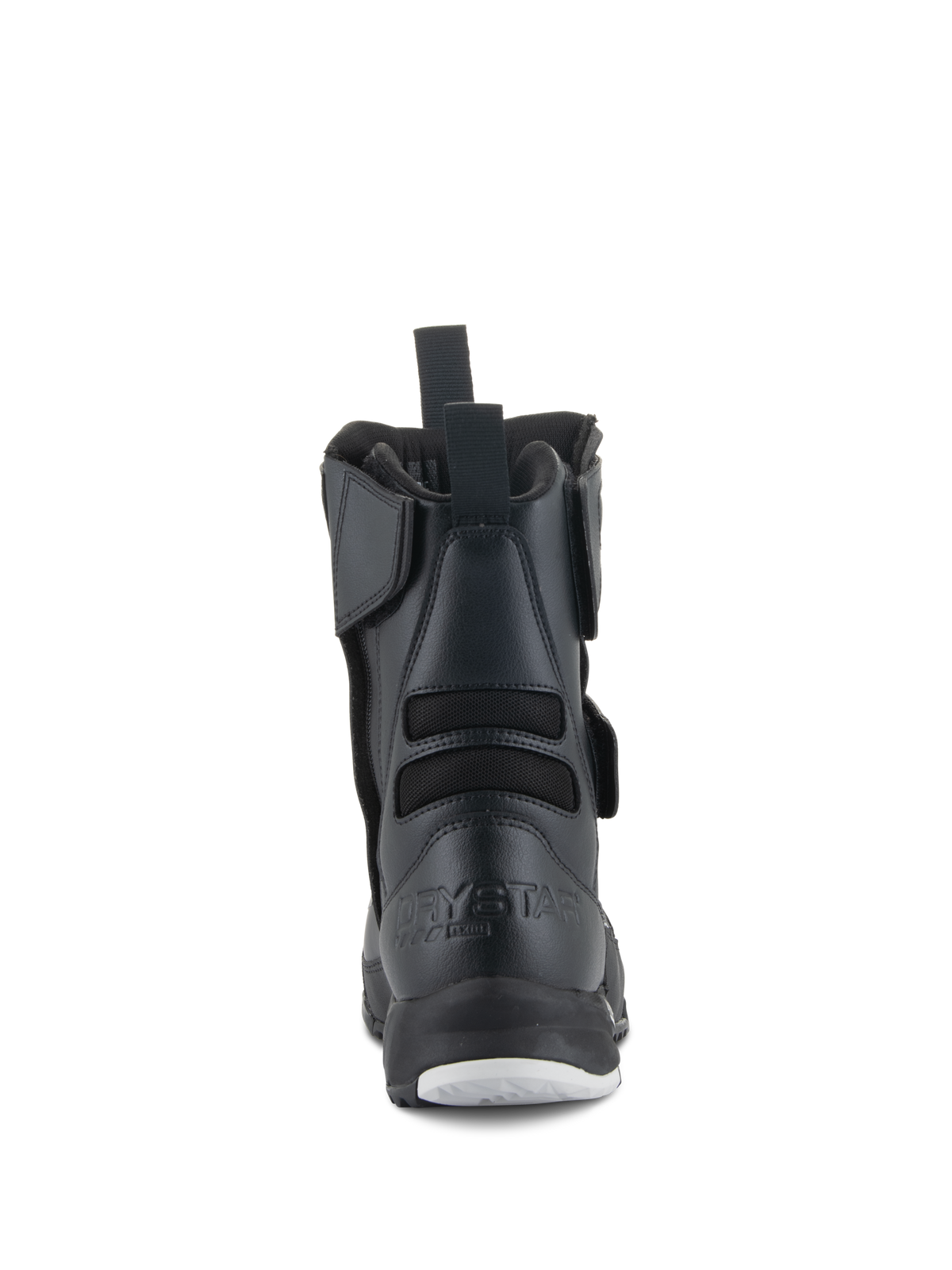 Alpinestars Stella RT-7 Touring Drystar® Boots, damskie buty motocyklowe, czarne, widok z tyłu z tłoczonym logo Drystar na pięcie, tylną pętlą i elastycznymi tekstylnymi harmonijkami dla większej swobody ruchów.