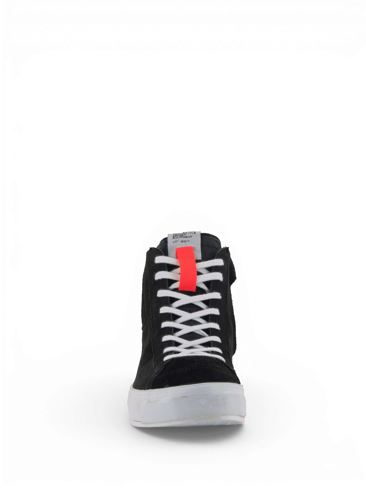 Alpinestars Buty Stella Stated Podium, damskie buty motocyklowe, czarne i białe, styl retro skate sneaker, czerwony akcent.