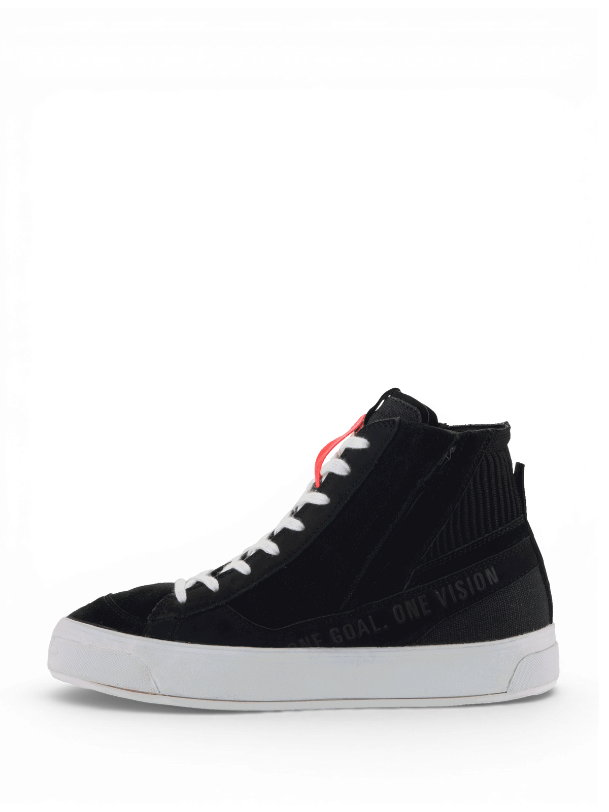 Buty Alpinestars Stella Stated Podium, damskie buty motocyklowe typu sneakersy, czarne z białą podeszwą, styl miejski i białe sznurowadła.