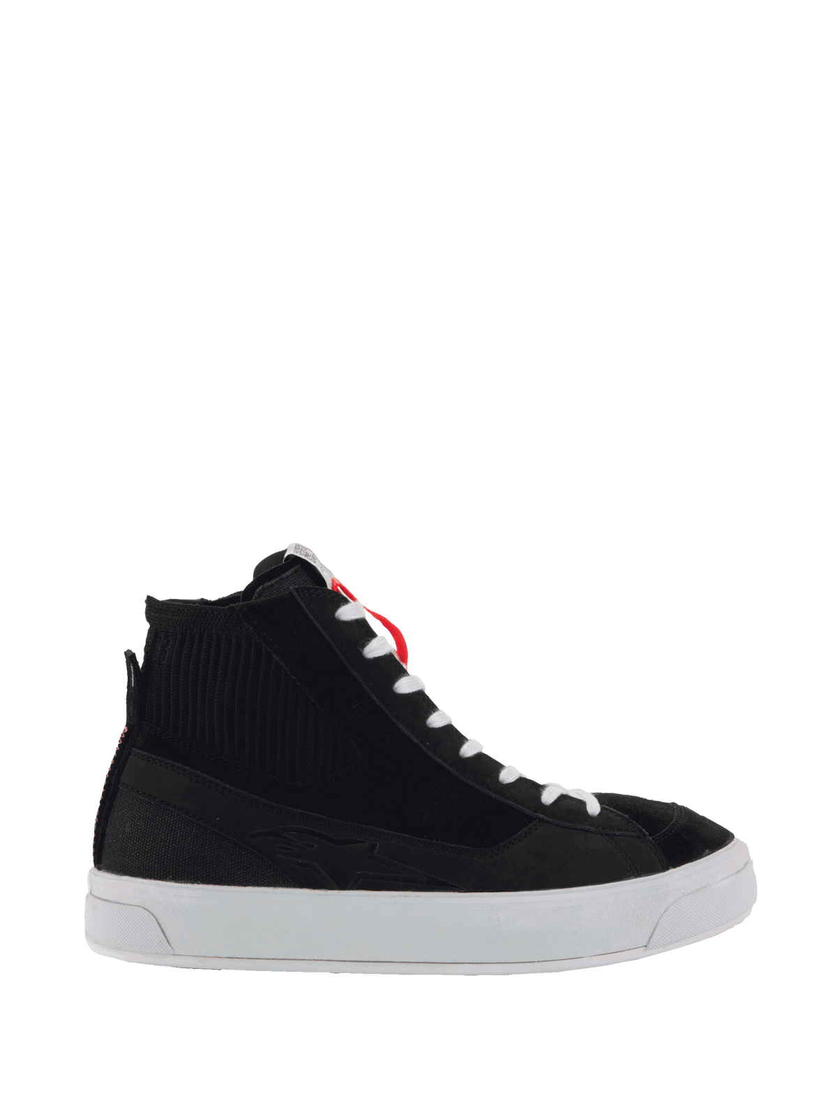Alpinestars Stella Stated Podium, damskie buty motocyklowe miejskie w stylu skate, czarne i białe, wulkanizowana podeszwa.