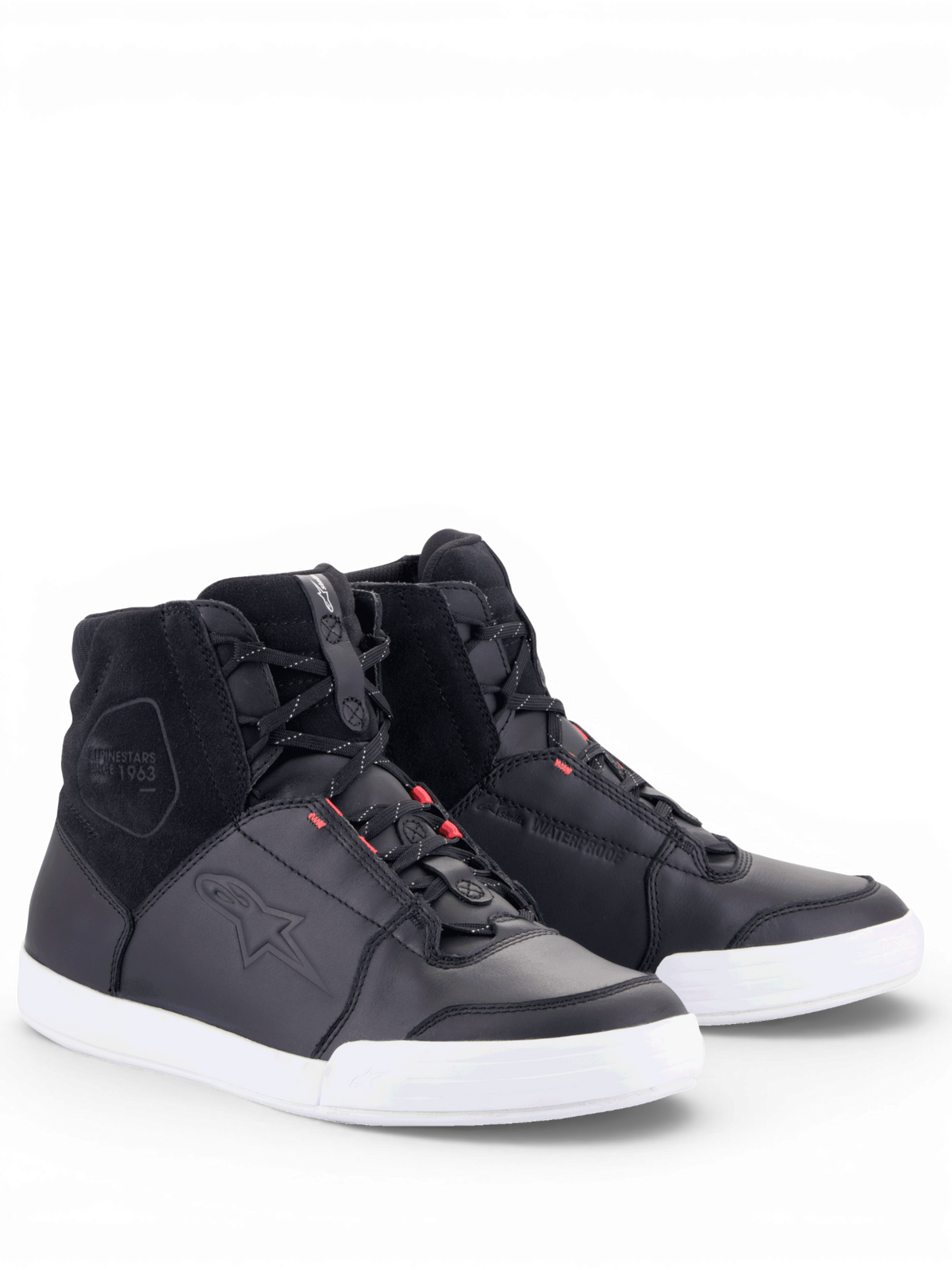 Buty Alpinestars Chrome Drystar, damskie buty motocyklowe miejskie, czarne i białe, wodoodporne sneakersy ze skóry.
