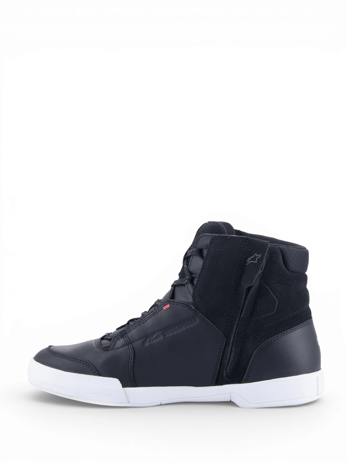 Alpinestars Stella Chrome Drystar®, damskie buty motocyklowe miejskie, czarne ze skóry z białą podeszwą, wodoodporne, boczny zamek, certyfikat CE
