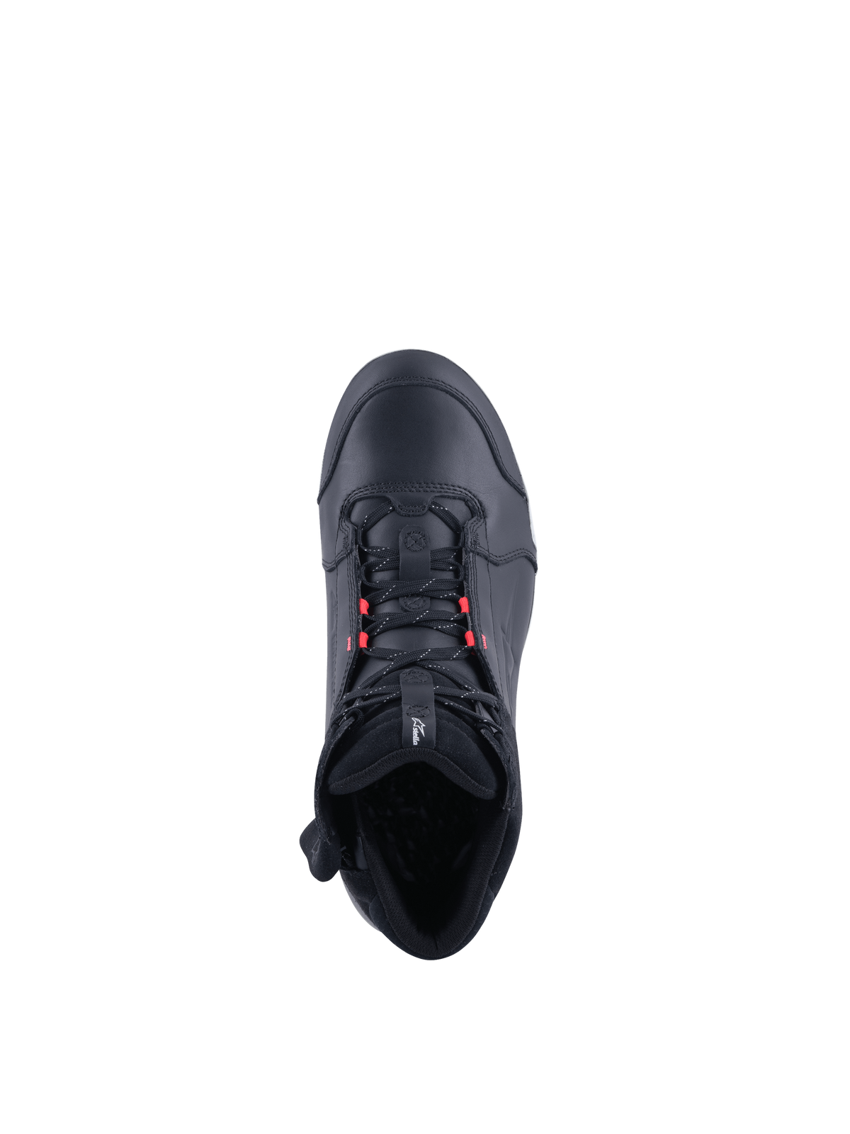 Buty Alpinestars Chrome Drystar®, damskie buty motocyklowe, czarne z różowymi akcentami, wodoodporne i skórzane, widok z góry.