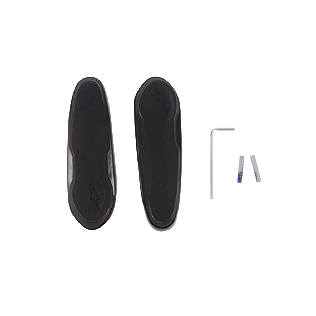 Alpinestars Toe Slider With Screws, części zamienne do butów motocyklowych, czarne, dwa syntetyczne ślizgacze z wytłoczonym logo Astars, zestaw zawiera srebrny klucz imbusowy i śruby montażowe do butów wyścigowych
