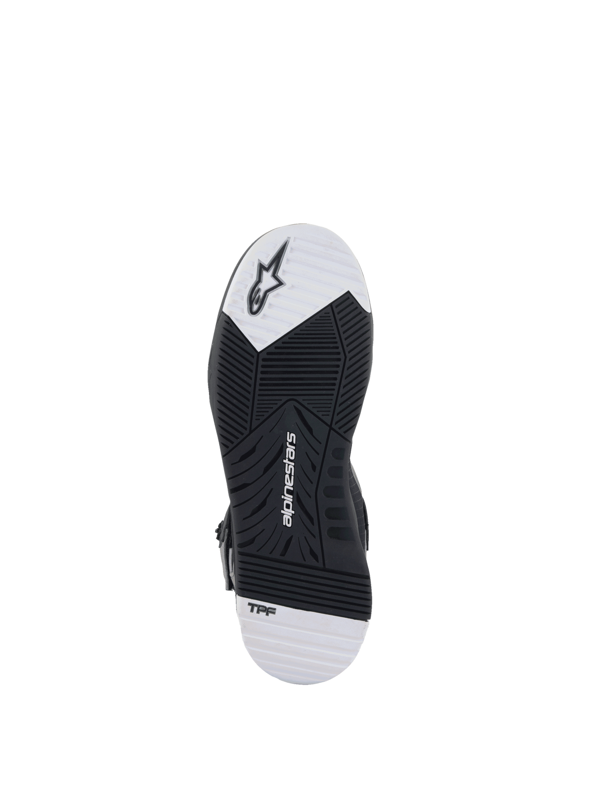 Podeszwa butów Alpinestars Speedflight Street, czarna i biała guma o podwójnej gęstości z technologią TPF, bieżnik zapewnia przyczepność.