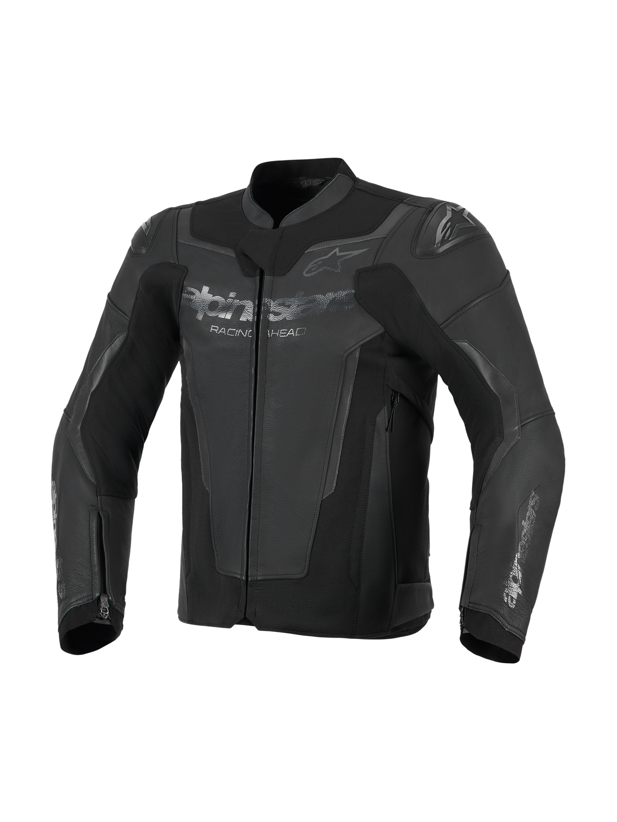 Alpinestars GP Force V2 Leather Jacket, czarna, konstrukcja z najwyższej jakości skóry bydlęcej z panelami o wysokiej rozciągliwości, zintegrowane ochraniacze ramion GP Lite Evo DFS, logo Alpinestars na klatce piersiowej i rękawach, sportowa odzież motocyklowa