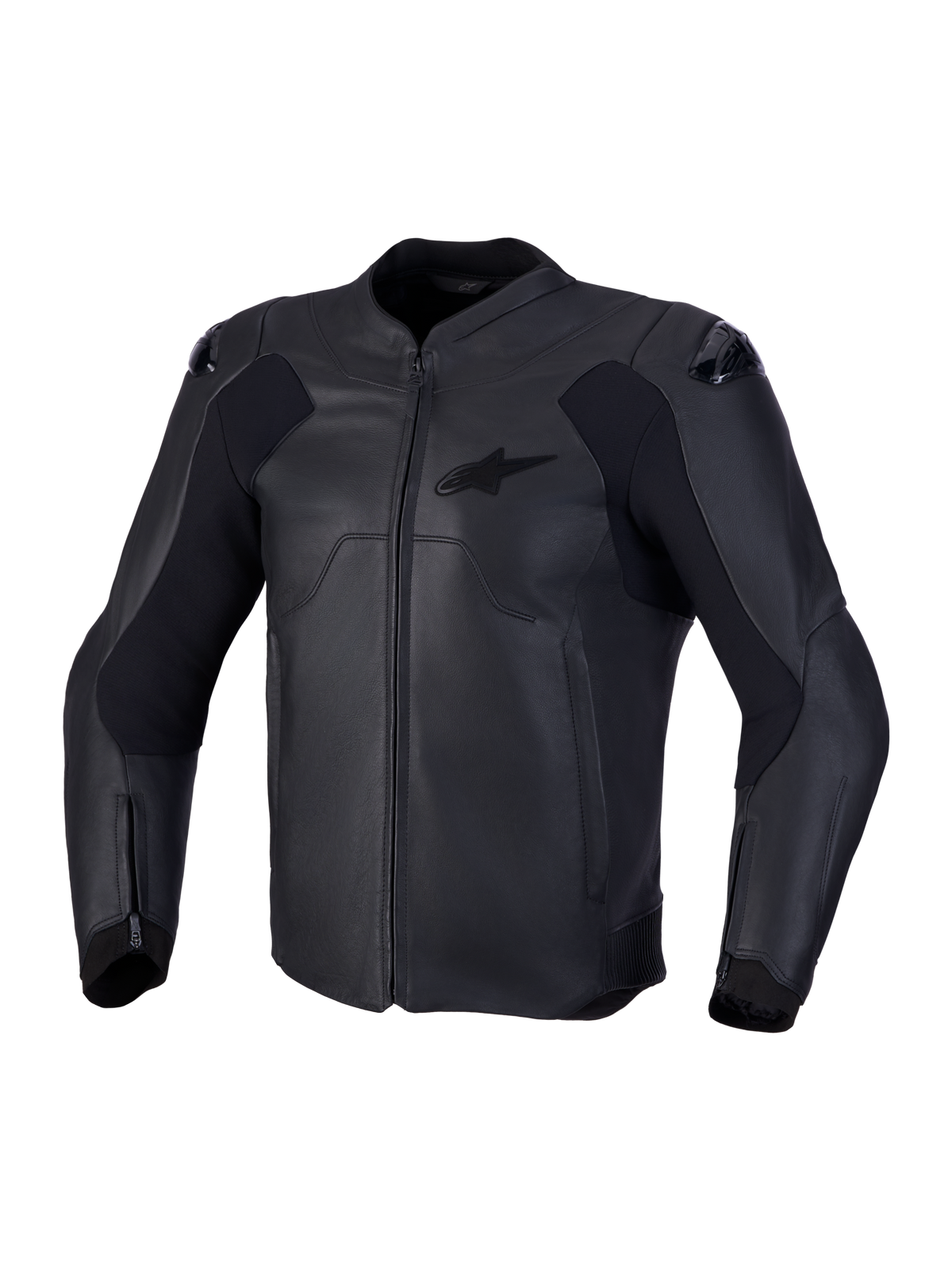 Alpinestars Caliber V2, kurtka motocyklowa skórzana, czarna, certyfikowana CE, sportowa konstrukcja z ochraniaczami ramion i panelem elastycznym
