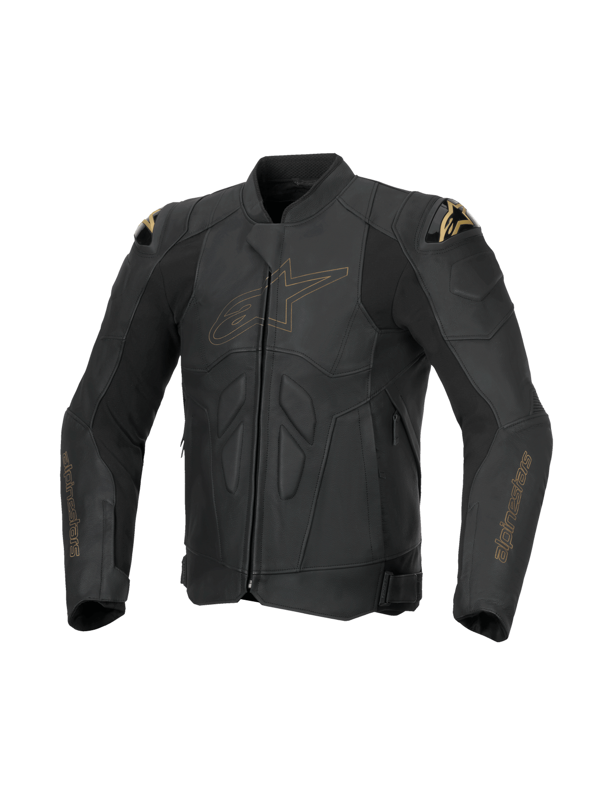 Alpinestars kurtka Dusk skórzana, męska czarna kurtka motocyklowa, złote detale, skóra bydlęca, slidery DFS, certyfikat CE