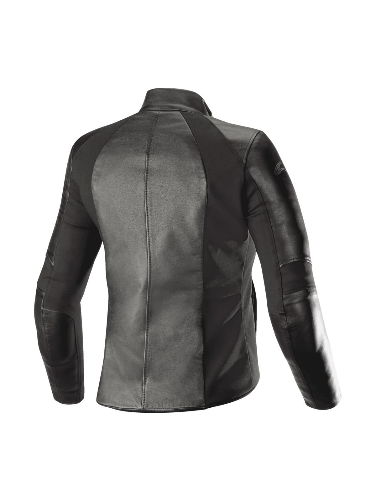 Alpinestars Stella Vika V2 Leather Jacket, Black Women's Urban Motorcycle Jacket with aramid stretch panels, rear view.
