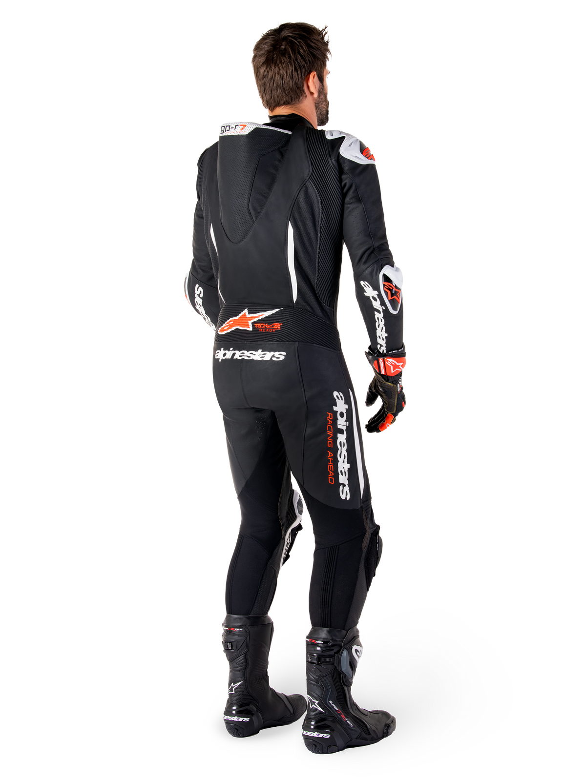 Alpinestars skórzany kombinezon GP-R7 1 sztuka, męski, wyścigowy, czarny i czerwony fluo, garb aerodynamiczny, Tech-Air Ready