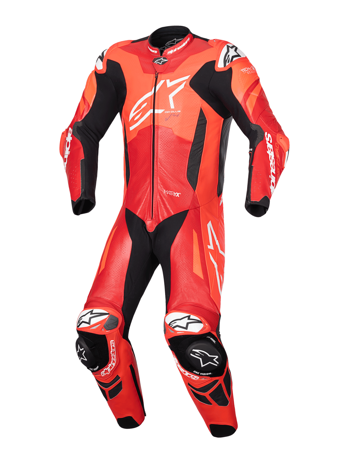 Alpinestars skórzany kombinezon GP Plus V4 Sprint 1 Sztuka, męski wyścigowy kombinezon motocyklowy, czerwony i biały, perforowana skóra premium, certyfikat AAA