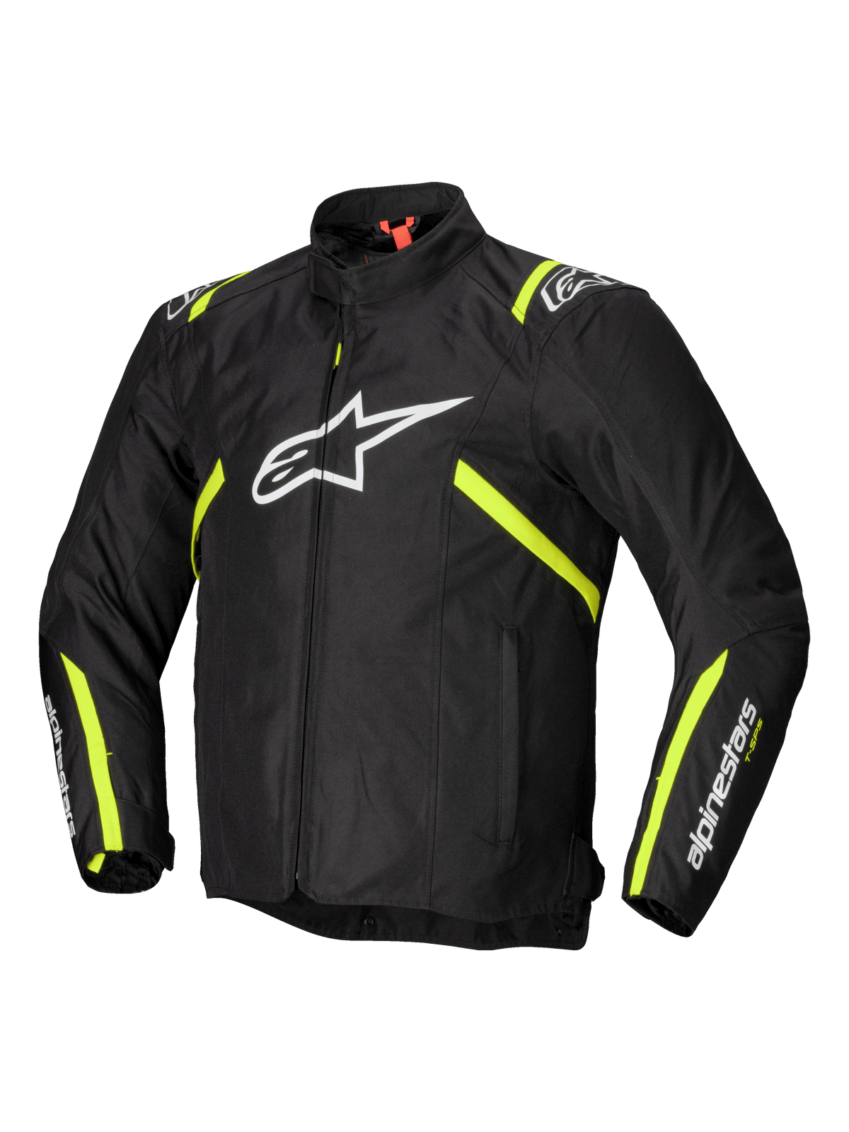 Alpinestars T-SPS V2 Waterproof Jacket, męska sportowa kurtka motocyklista, czarna z białymi i żółtymi fluo akcentami, certyfikowana ochrona CE