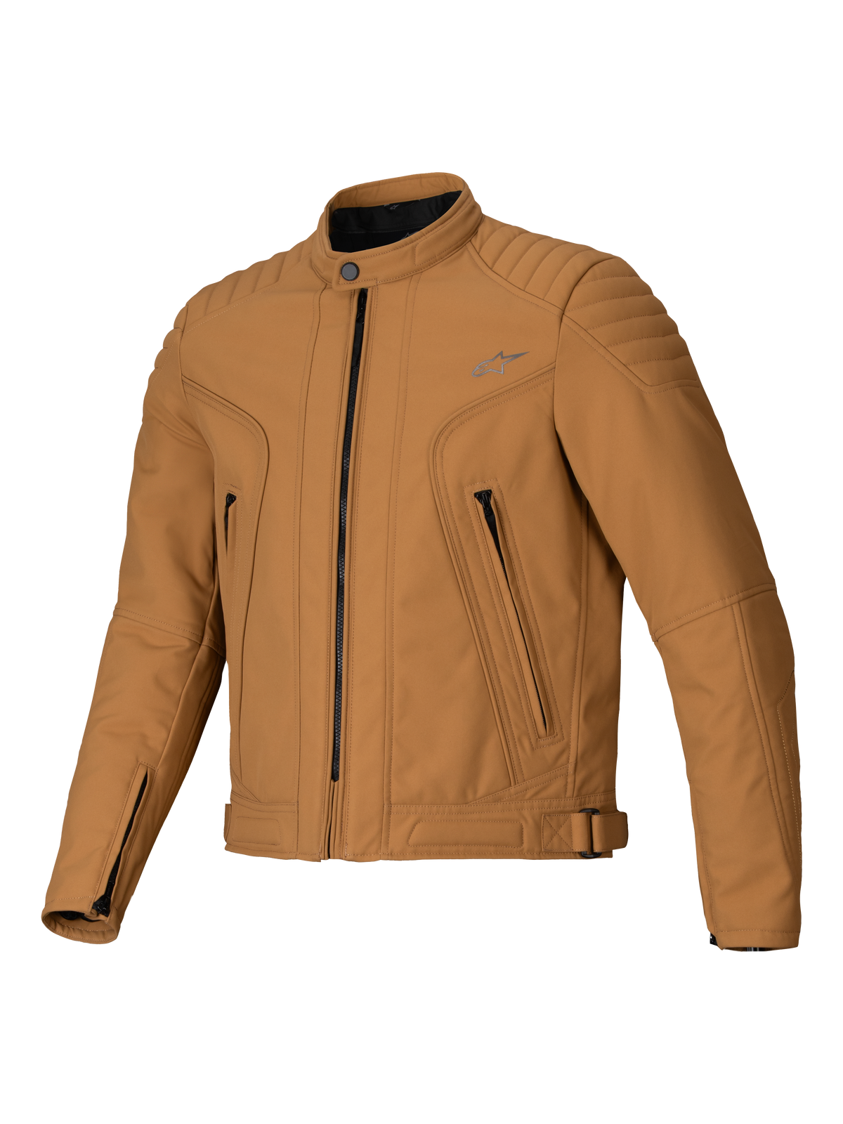 Alpinestars Clayton WR Jacket, Utility Brown Light Gold, tekstylna kurtka motocyklowa z pikowanymi panelami na ramionach i przedramionach, miejski krój slim-fit z kieszeniami na zamek i wodoodpornym wykończeniem.