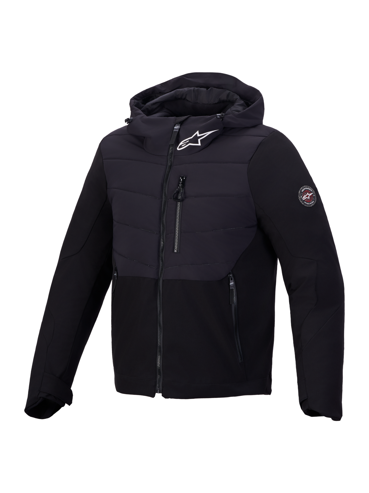 Alpinestars Therma-Tech Waterproof Jacket, czarna miejska kurtka motocyklowa z kapturem, pikowany design, certyfikat CE