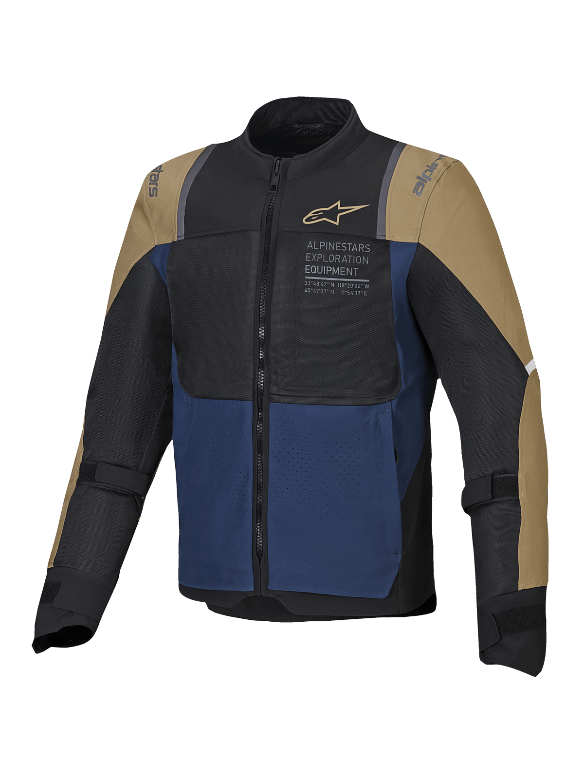 Alpinestars Kurtka ST-2 Air, letnia turystyczna kurtka motocyklowa, niebieska, ciemno khaki i czarna, certyfikowana CE Level AA z wentylacją z siatki i kompatybilnością z Tech-Air
