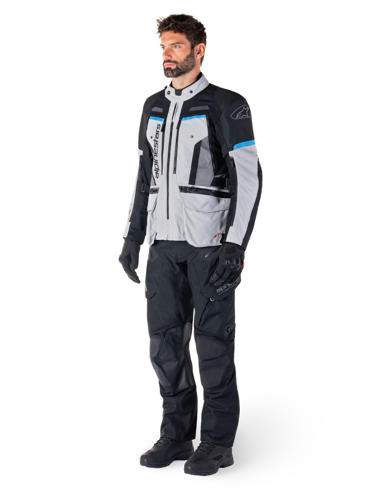Alpinestars Bogota' Pro Drystar®, męska tekstylna kurtka motocyklowa adventure touring, szara i czarna, Tech-Air® Ready