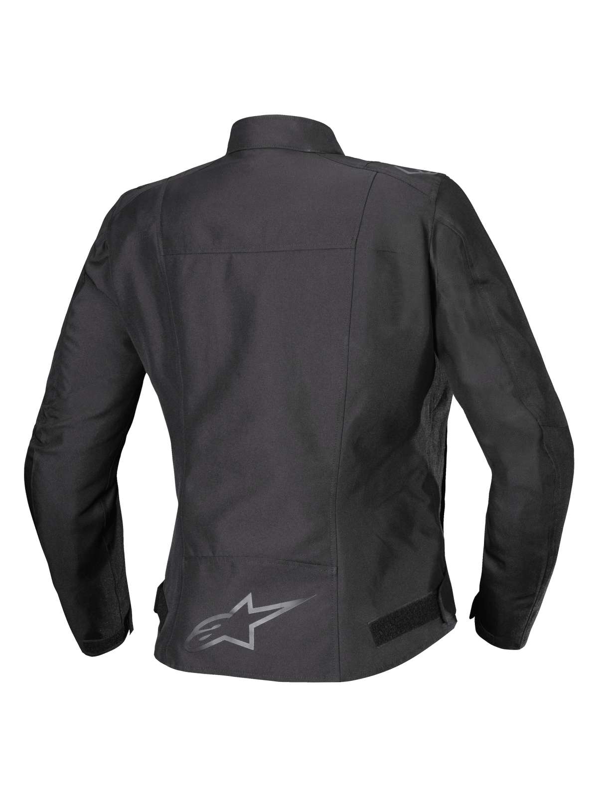 Alpinestars Stella T-SPS V2 Waterproof Jacket, widok z tyłu, czarna, damska tekstylna kurtka motocyklowa z odblaskowym logo na dole pleców i o sportowo wyprofilowanej sylwetce