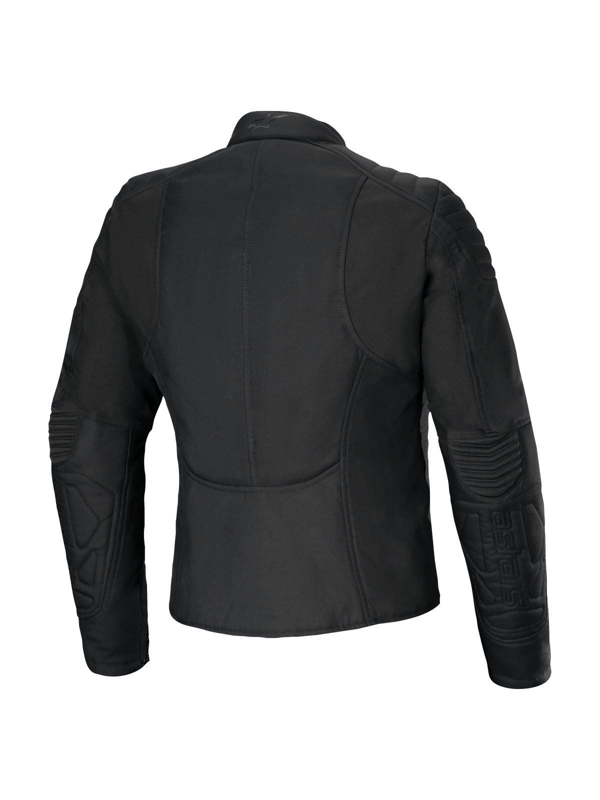 Alpinestars Isla WR Women's Jacket, widok z tyłu, czarna, miejska kurtka motocyklowa o dopasowanym kroju z pikowanymi detalami na ramionach i przedramionach, wodoodporna tkanina o matowym wykończeniu, taliowany kobiecy fason z wydłużonym tyłem dla komfortu jazdy