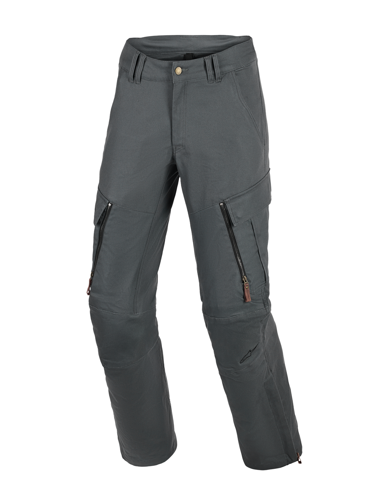 Alpinestars Borrego Drystar® Pants, motocyklowe spodnie adventure, antracytowe, o wyglądzie woskowanego płótna z otworami wentylacyjnymi na udach i kieszeniami cargo, wytrzymała konstrukcja tekstylna ze wzmocnionymi panelami na kolanach