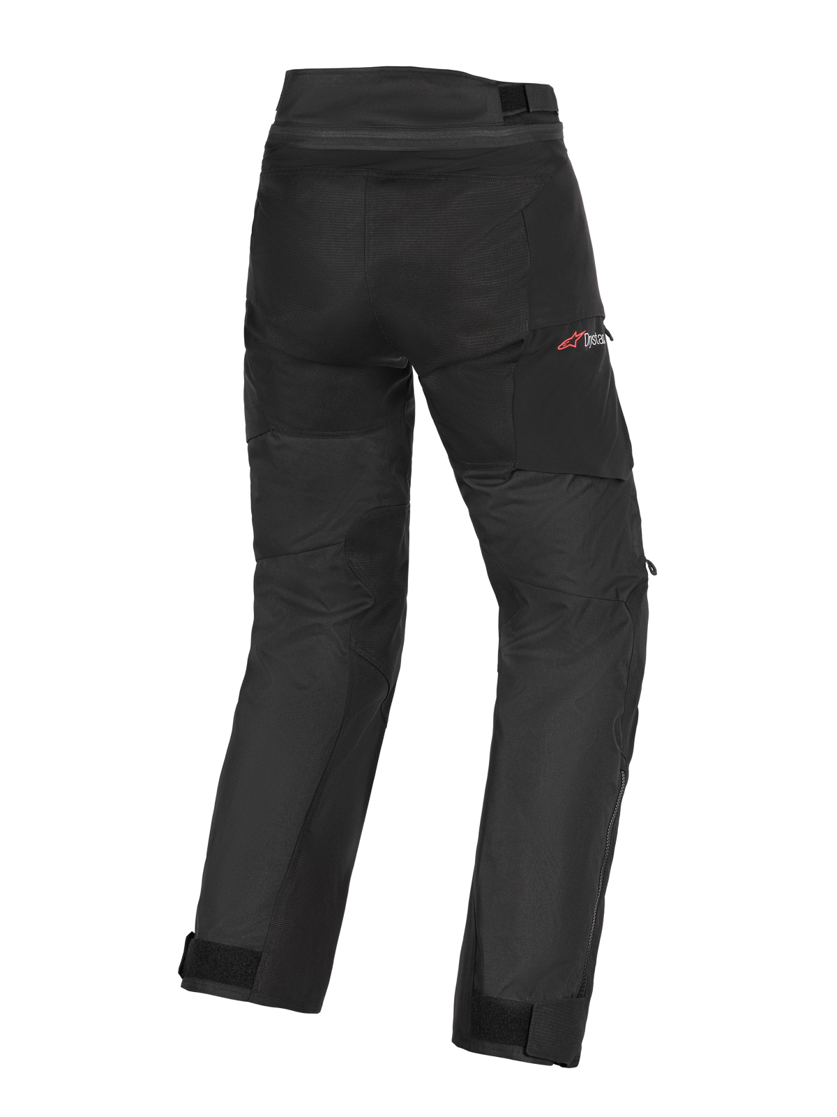 Alpinestars Andes V4 Drystar® Pants - Long, czarne motocyklowe spodnie adventure-touring, widok z tyłu, wytrzymała tekstylna konstrukcja, regulowane paski przy kostkach, subtelne czerwone logo Drystar