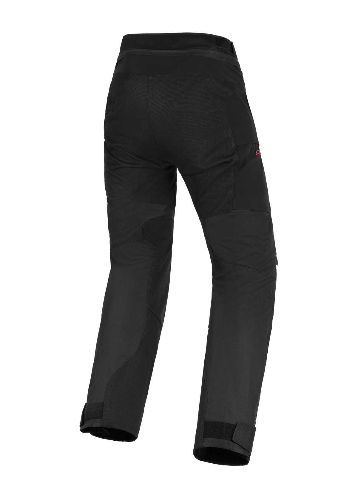 Alpinestars Stella Andes V4 Drystar® Pants, czarne damskie spodnie motocyklowe adventure-touring, widok z tyłu ukazujący wzmocnione siedzisko i wewnętrzne panele nogawek, wysoki stan oraz regulowane mankiety na kostkach.