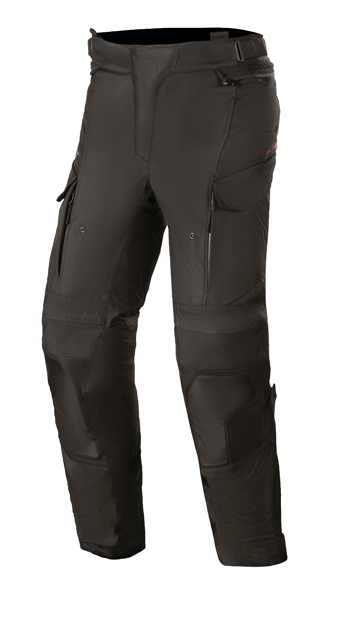 Alpinestars Stella Andes V3 Drystar, damskie spodnie motocyklowe turystyczne, czarne, wodoodporna i oddychająca konstrukcja tekstylna, wzmocnione panele na kolanach i udach, otwory wentylacyjne na udach zapinane na zamek, kieszenie cargo i regulowany pas do jazdy typu adventure.
