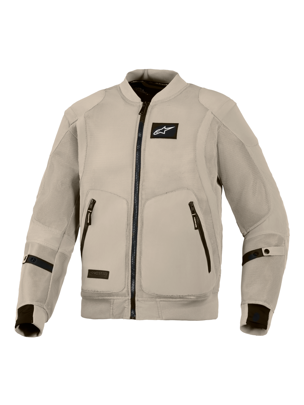 Alpinestars Flight Air Jacket, kurtka motocyklowa w kolorze Aluminum Grey, miejska odzież w stylu bomber z rozbudowanymi panelami z siatki 3D dla maksymalnego przepływu powietrza, czarne logo Alpinestars na piersi, dwie przednie kieszenie zapinane na zamek
